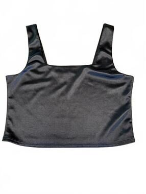 Black Satin Square Neck Crop Top